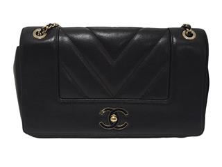 CHANEL SHEEPSKIN CHEVRON QUILTED MADEMOISELLE FLAP MEDIUM BAG BLACK WITH BOX